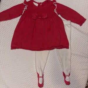 First Impressions Red Knit Baby Dress with White Hood